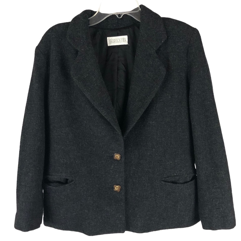 Women's Vintage Lands' End 100% Wool Dark Gray Schoolgirl Blazer. Size 6 Petite